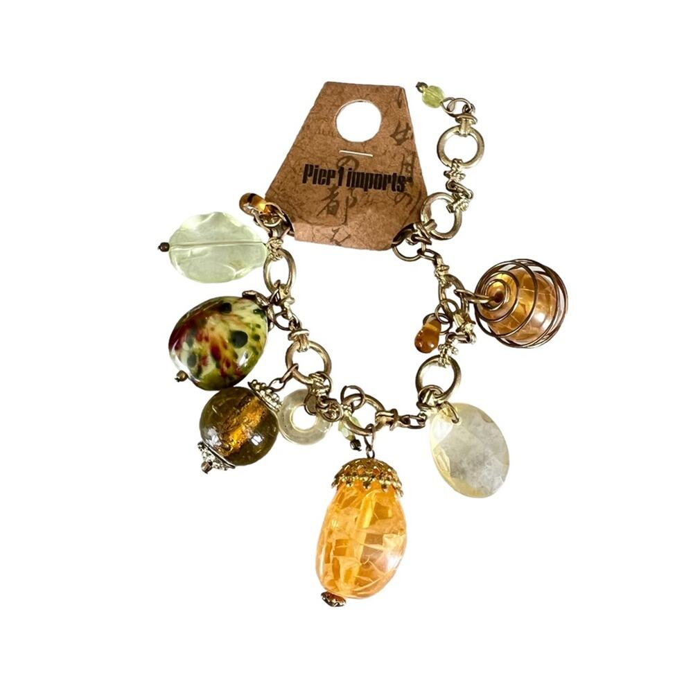 Pier 1 Chunky Beaded Bracelet Gold Tone Boho NWT